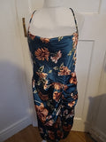 Ladies Size Large Dark Teal Floral Dress Sleeveless