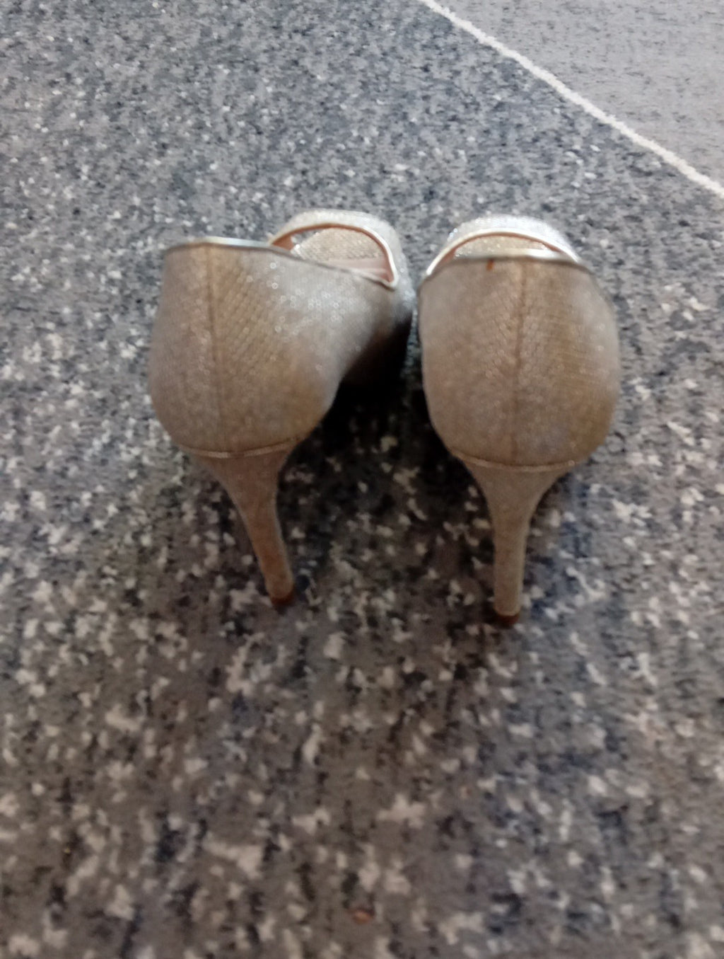 Ladies Gold Sparkling Open Toed Heeled Shoes M&S Size 3 Free Delivery