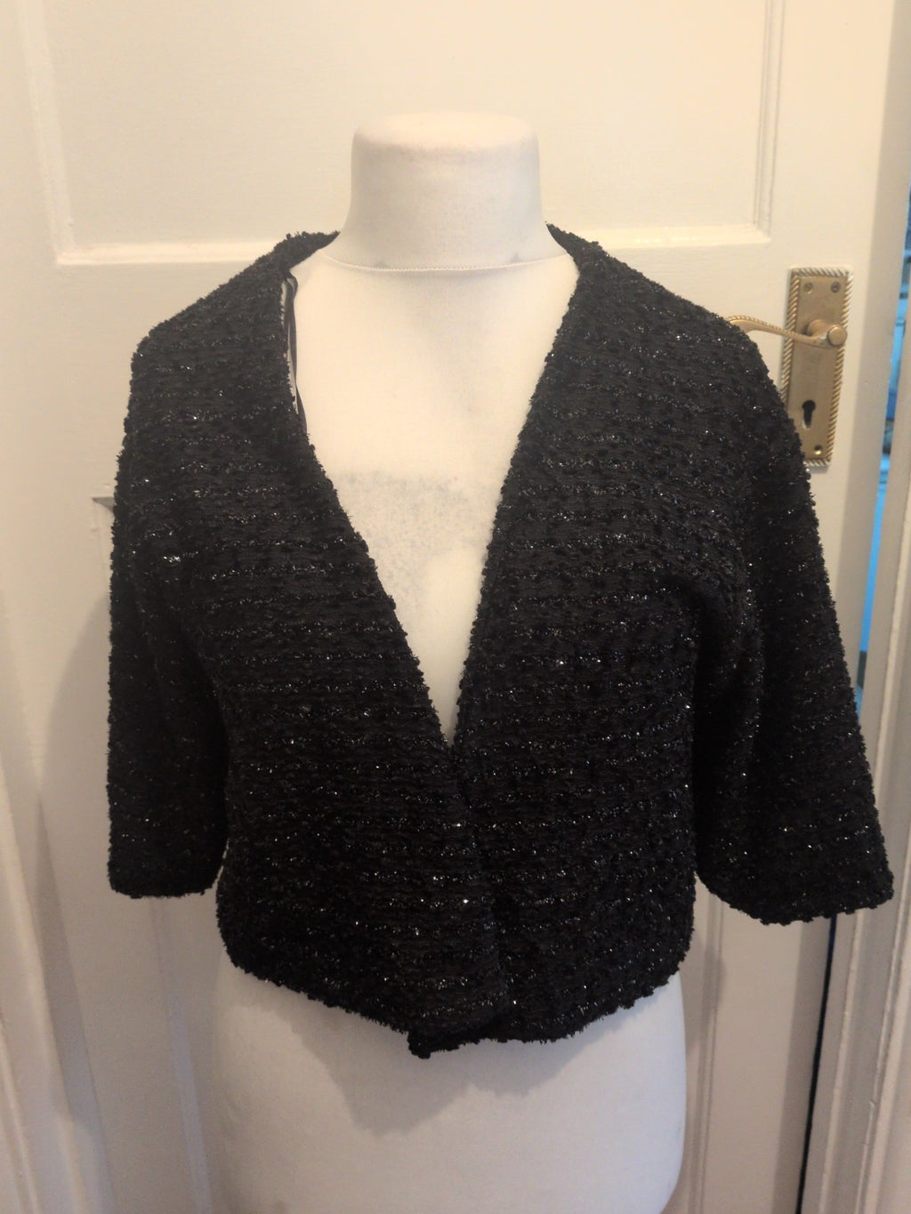 H&M Size 14 Black Shimmery Short Sleeve Cardigan/Blouse