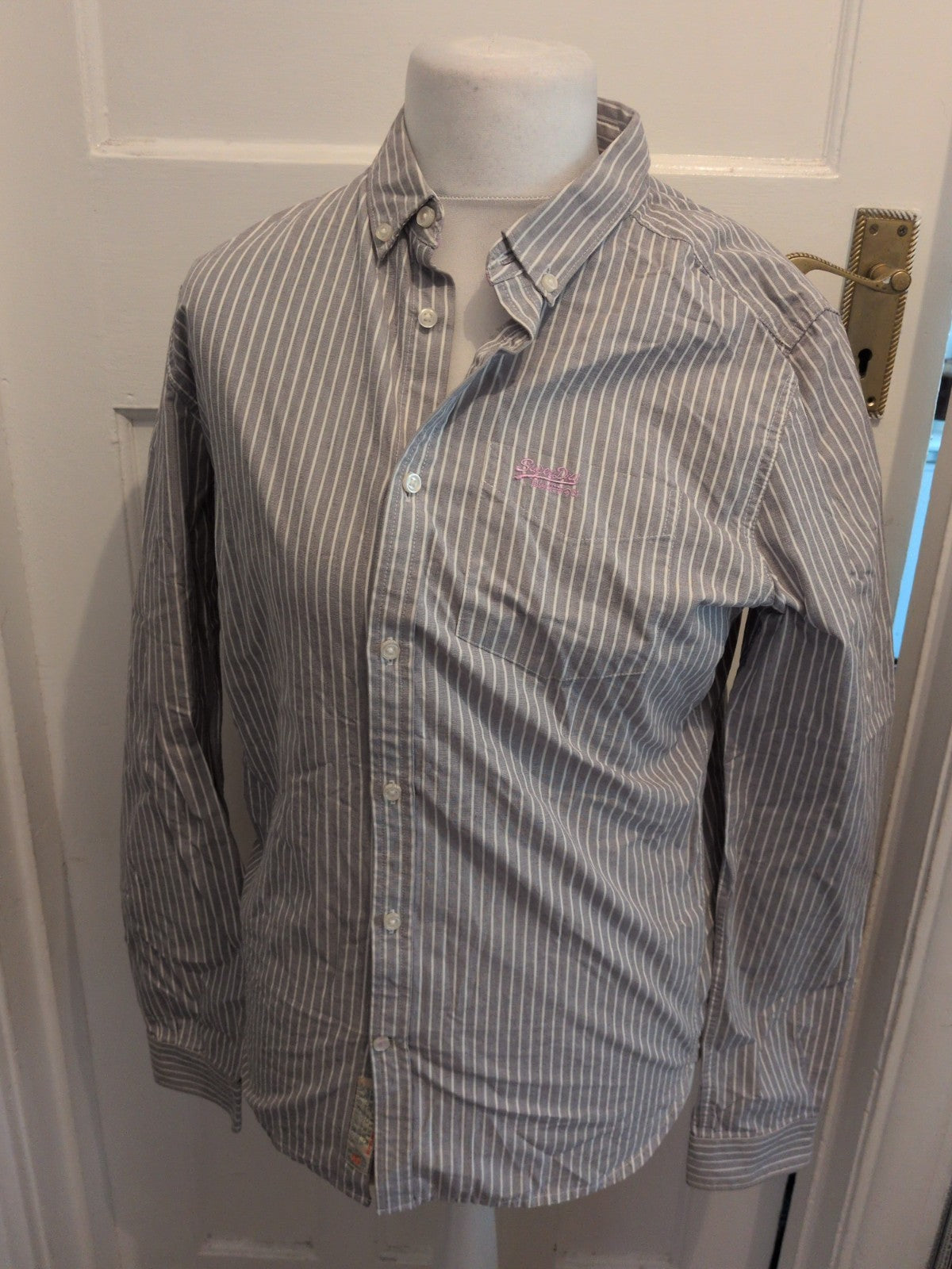 Superdry Shirt Shop Medium Grey Stripe Long Sleeve Shirt