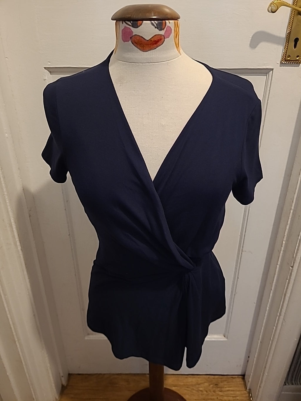 Ladies Kaliko Size 8 Navy Short Sleeved Detailed Blouse