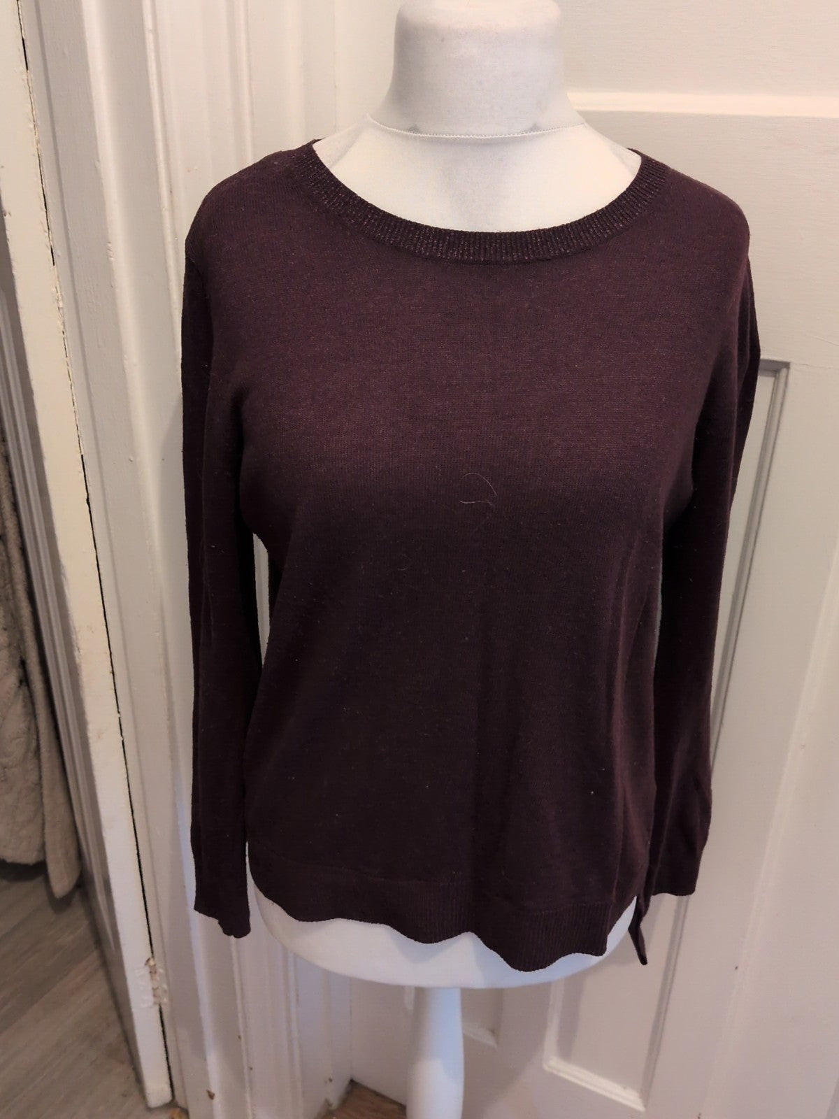 Next 14 Dark Purple Shimmery Neck Hem Long Sleeve Jumper