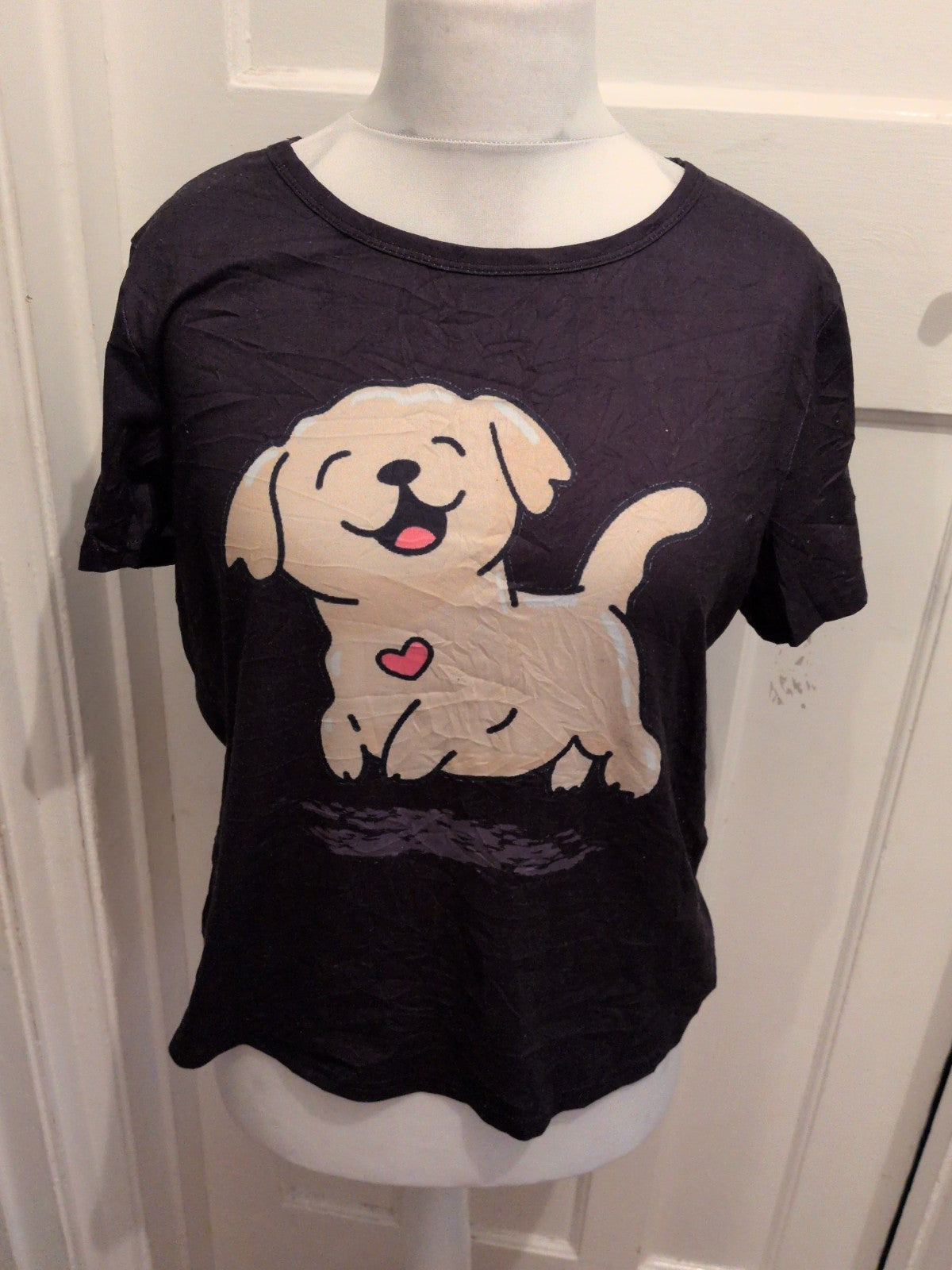 Large Ladies T-shirt Black Puppy Print