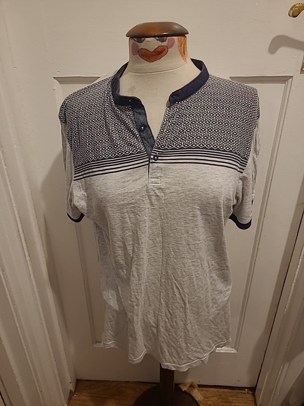 Mens River Island Size Medium Navy And Grey Short Sleeved Polo