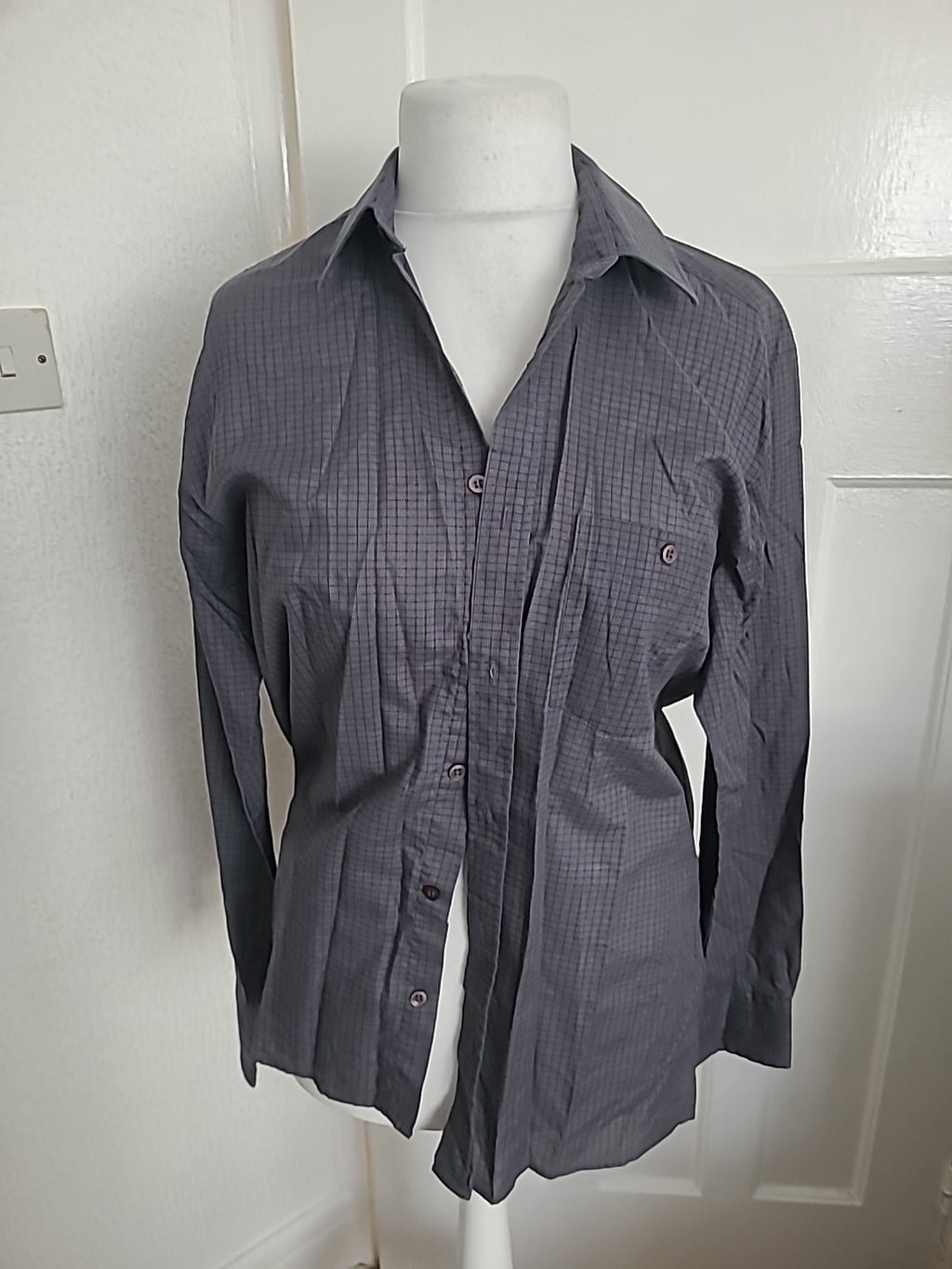Mens G.Fellini Size 16 Grey Check Long Sleeved Shirt