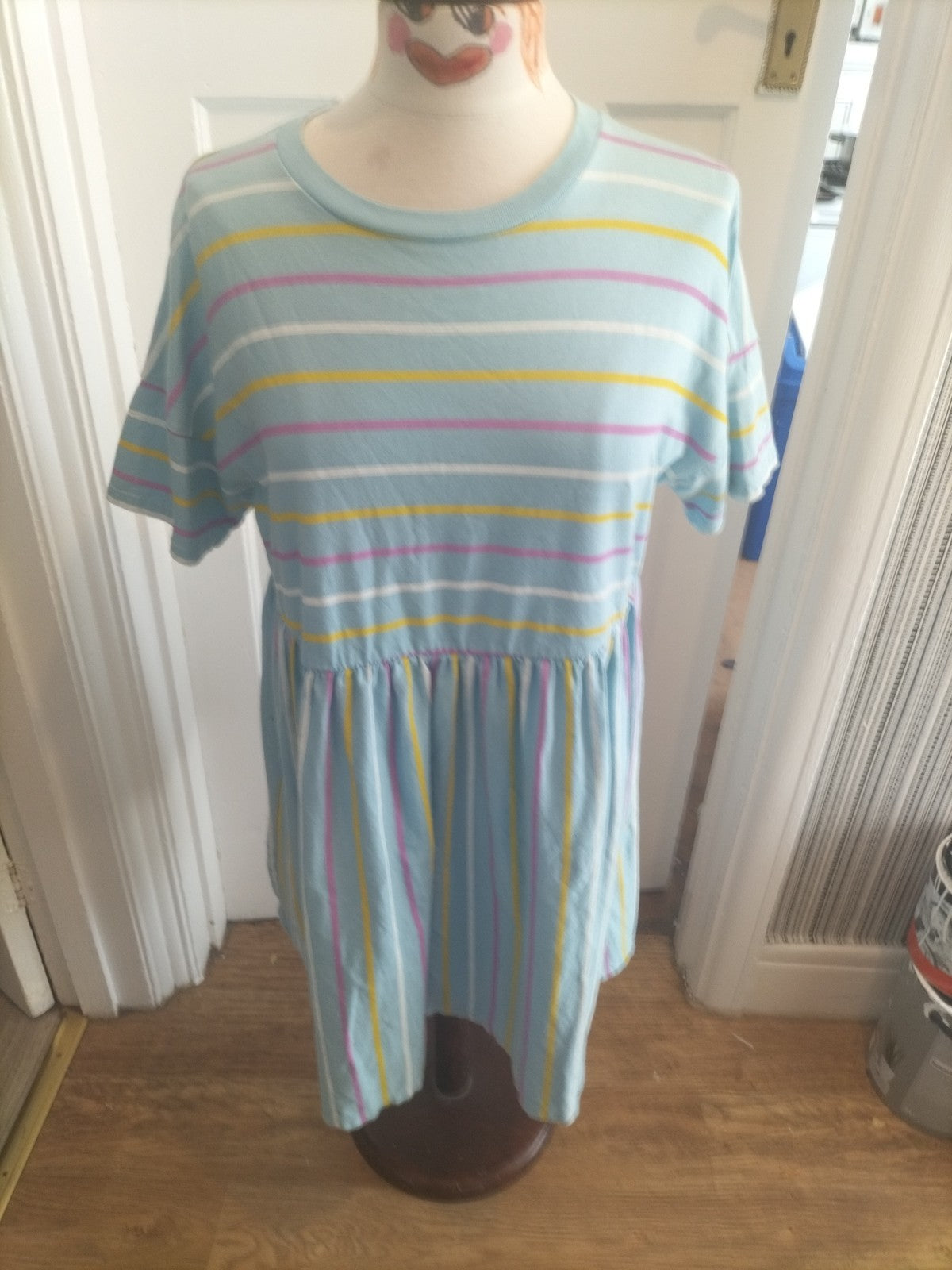 Ladies Asos Size 14 Blue Striped Short Sleeved Dress