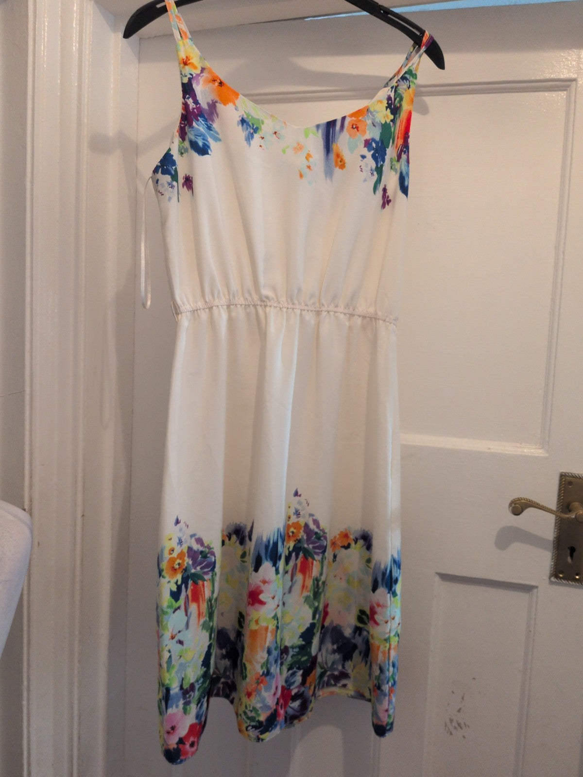 Ladies Primark 10 Ivory With Multi Flowers Sleeveless Dress