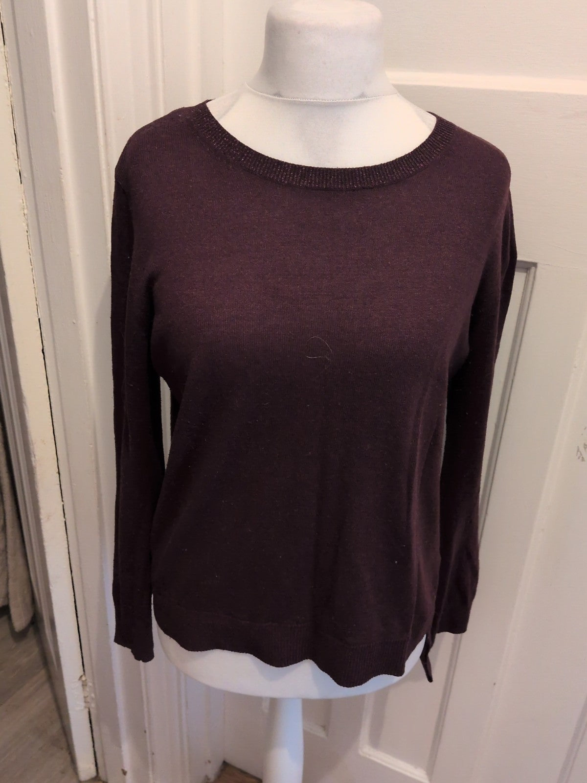 Next 14 Dark Purple Shimmery Neck Hem Long Sleeve Jumper