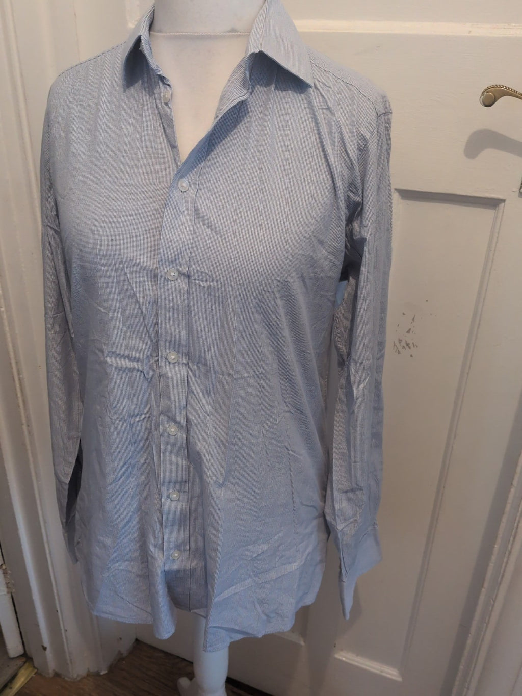 John Lewis 16" Blue And White Long Sleeve Tailored Fit Shirt