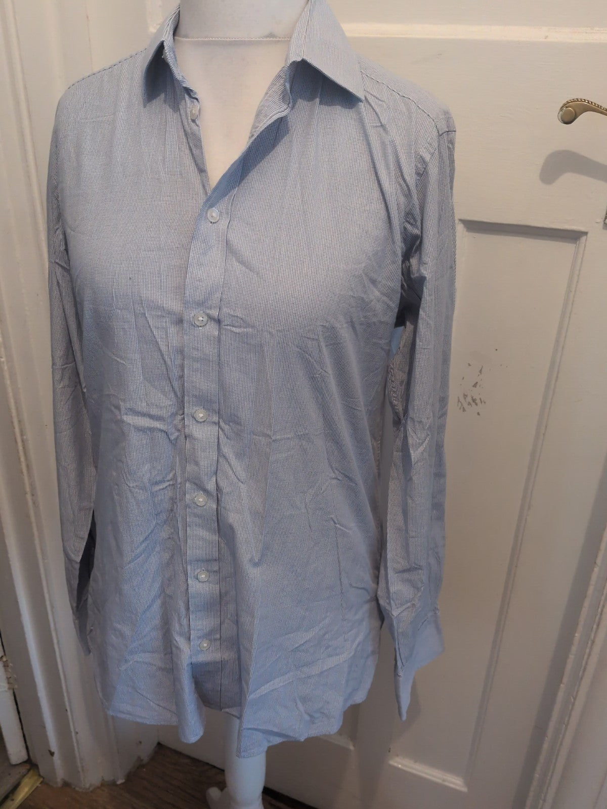 John Lewis 16" Blue And White Long Sleeve Tailored Fit Shirt