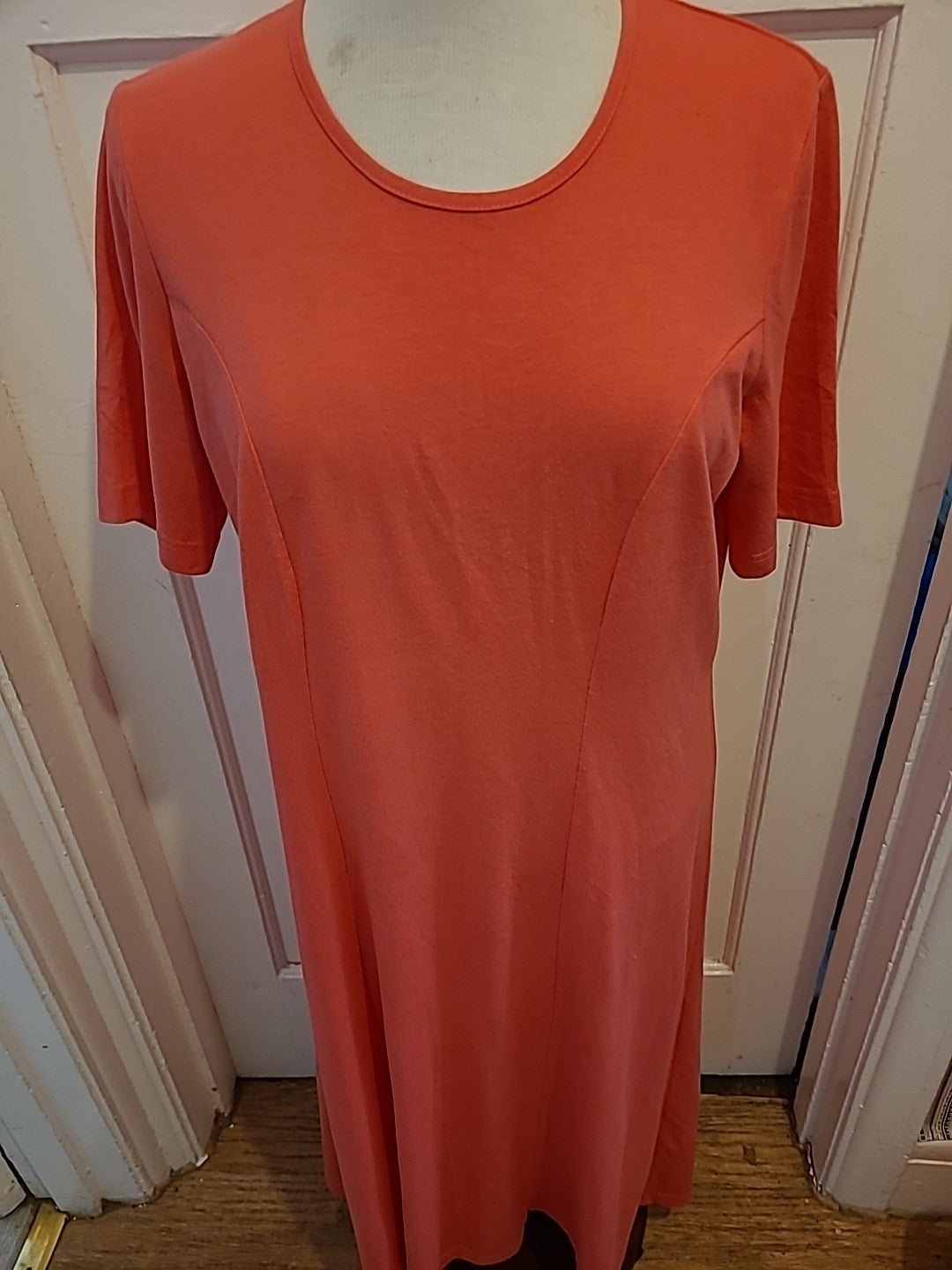 Ladies Damart Size 16 Bright Peach Short Sleeved Dress(Small Mark On Front)