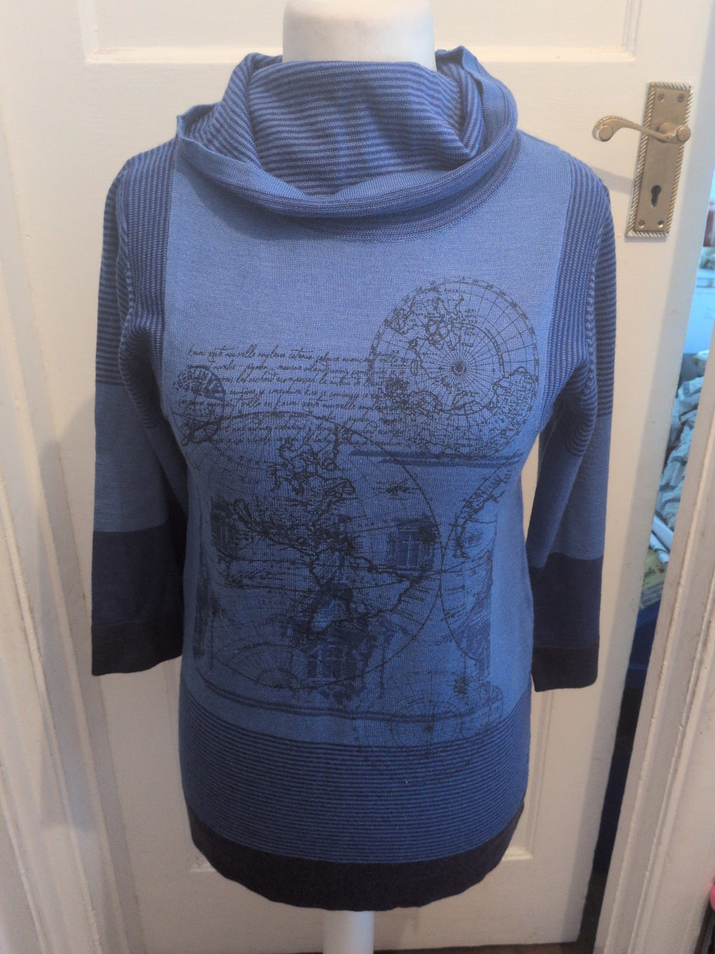 Ladies Emreco Size 10 Blue And Black High Neck Jumper