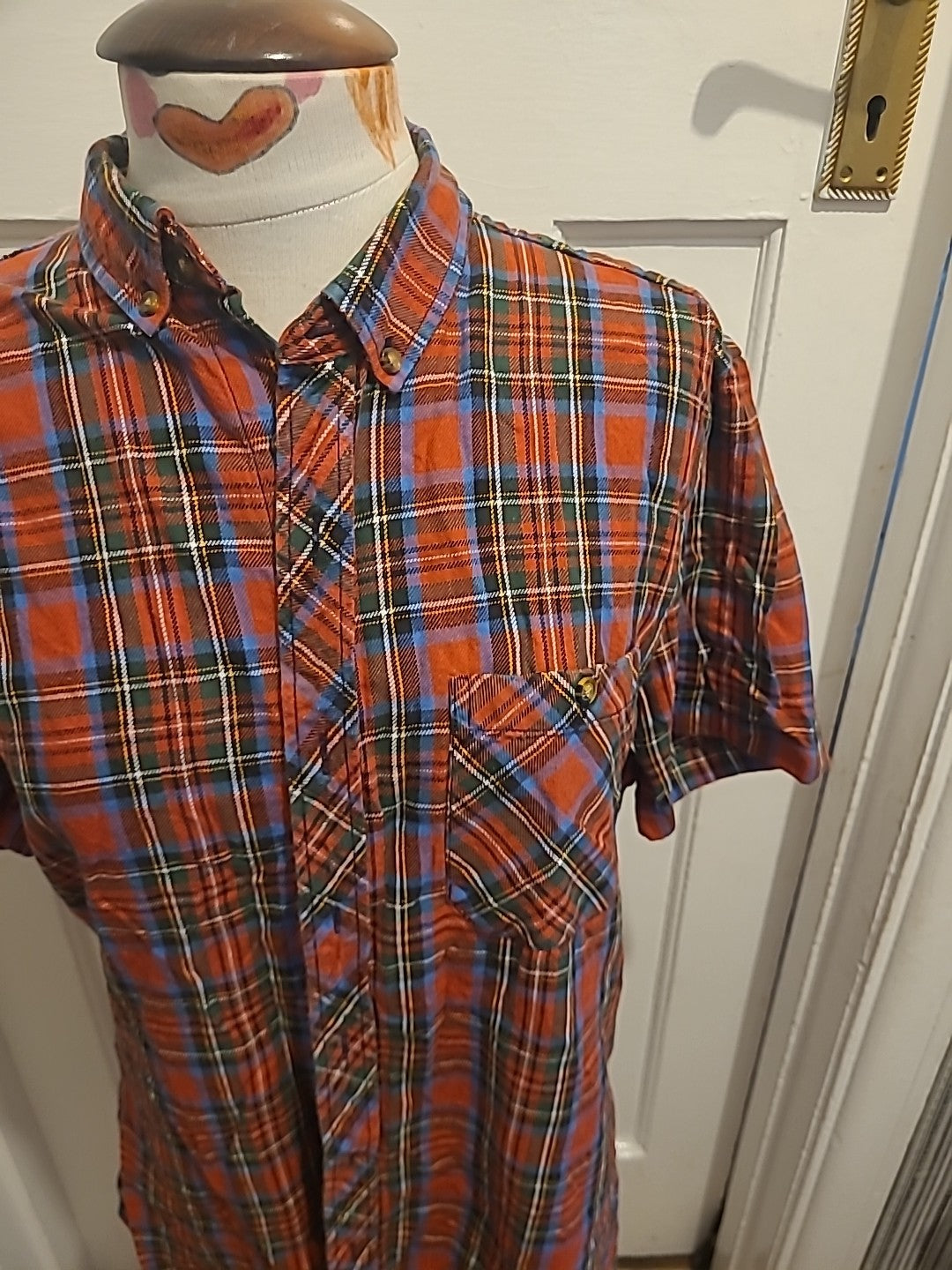 Mens Topman Size Medium Classic Fit Red/Navy Check Short Sleeved Shirt