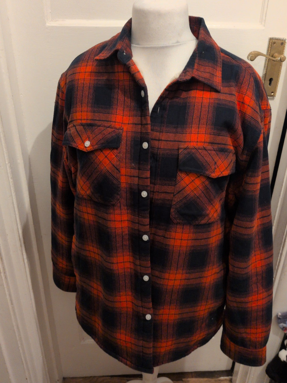 Outdoor Jacket Large Red Black Check Fleece Lined Jacket