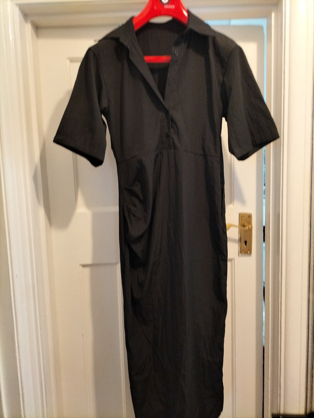 Ladies Size Small Black Short Sleeved Shirt Dress