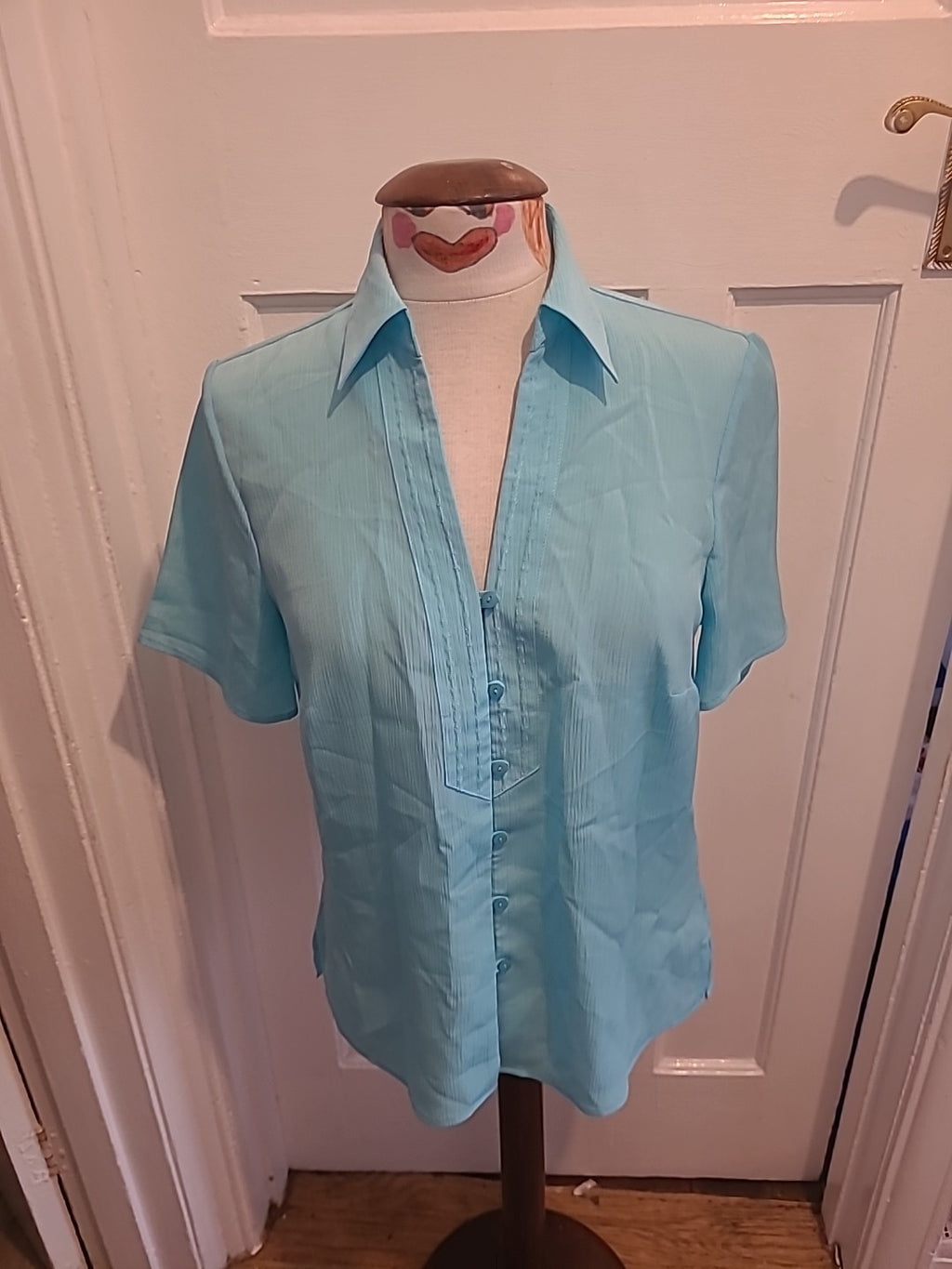 Marks And Spencer Size 12 Turquoise Short Sleeve Blouse