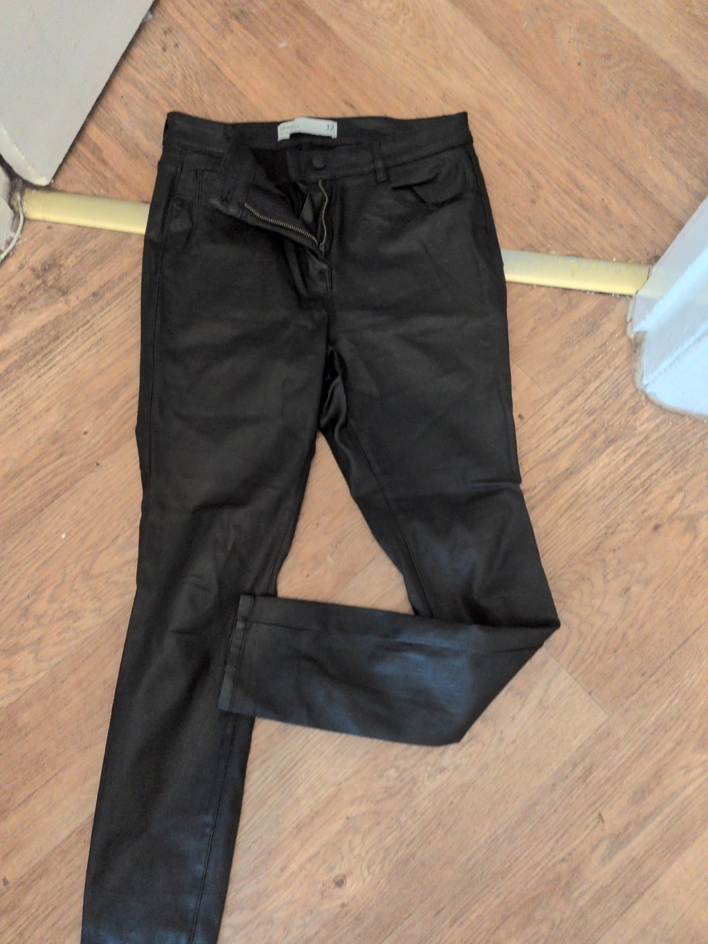 Ladies Next Size 12 Regular Skinny High Rise Black Pleather Jegging