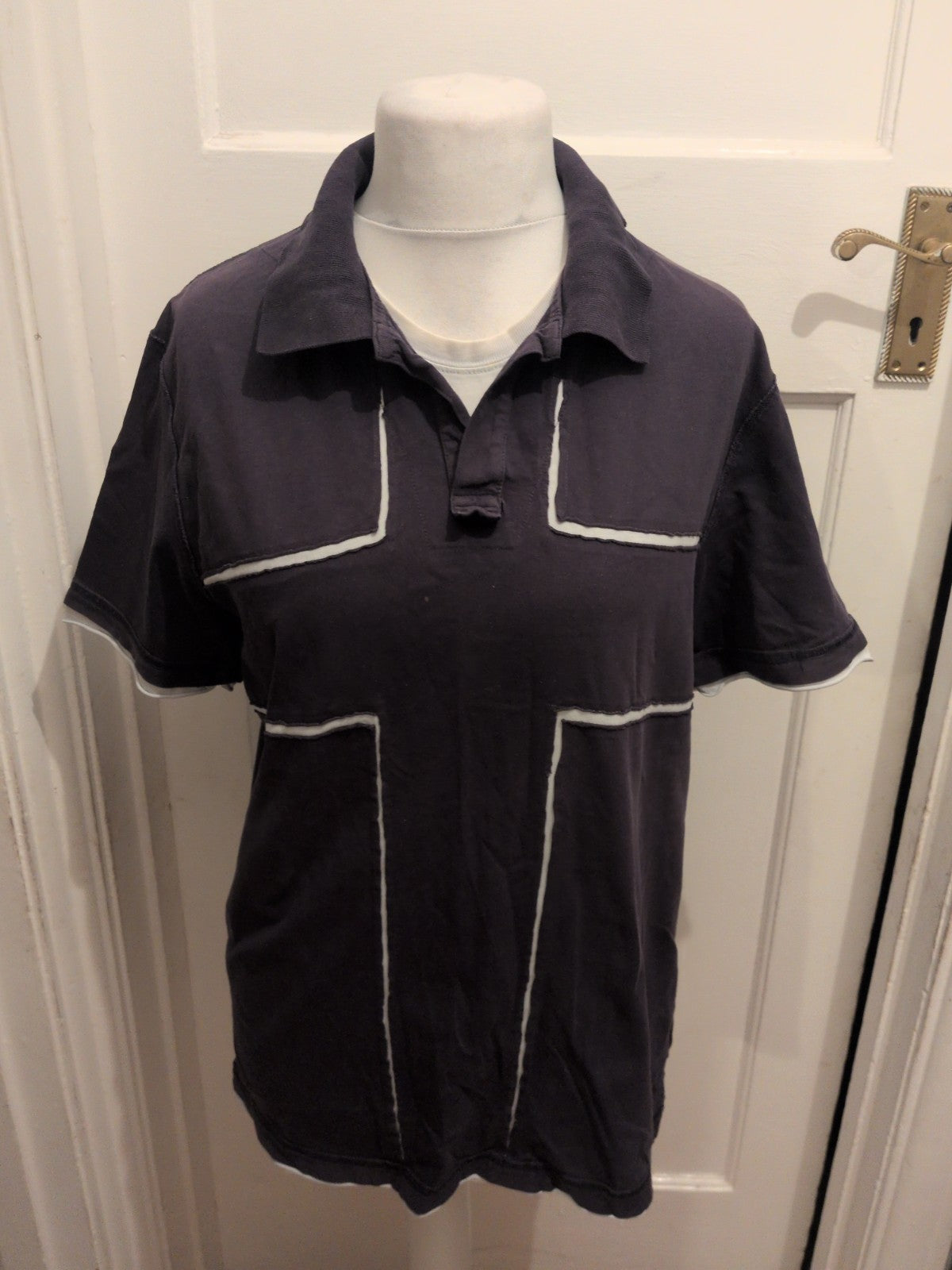 Mens Next Size Large Black England Cross Short Sleeve Polo