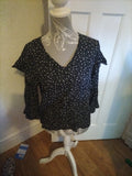 Ladies Warehouse Size 12 Black With White Starts Long Sleeve Blouse