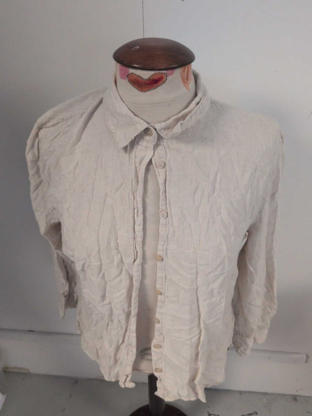 Primark Medium 12-14 Flax Buttoned Long Sleeve Collared Blouse