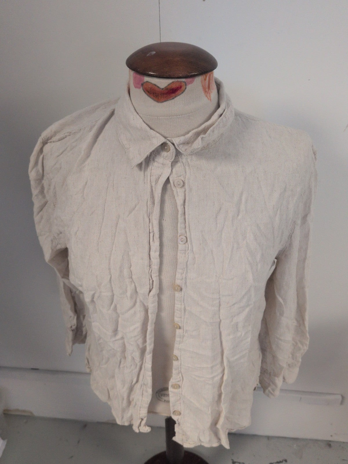 Primark Medium 12-14 Flax Buttoned Long Sleeve Collared Blouse