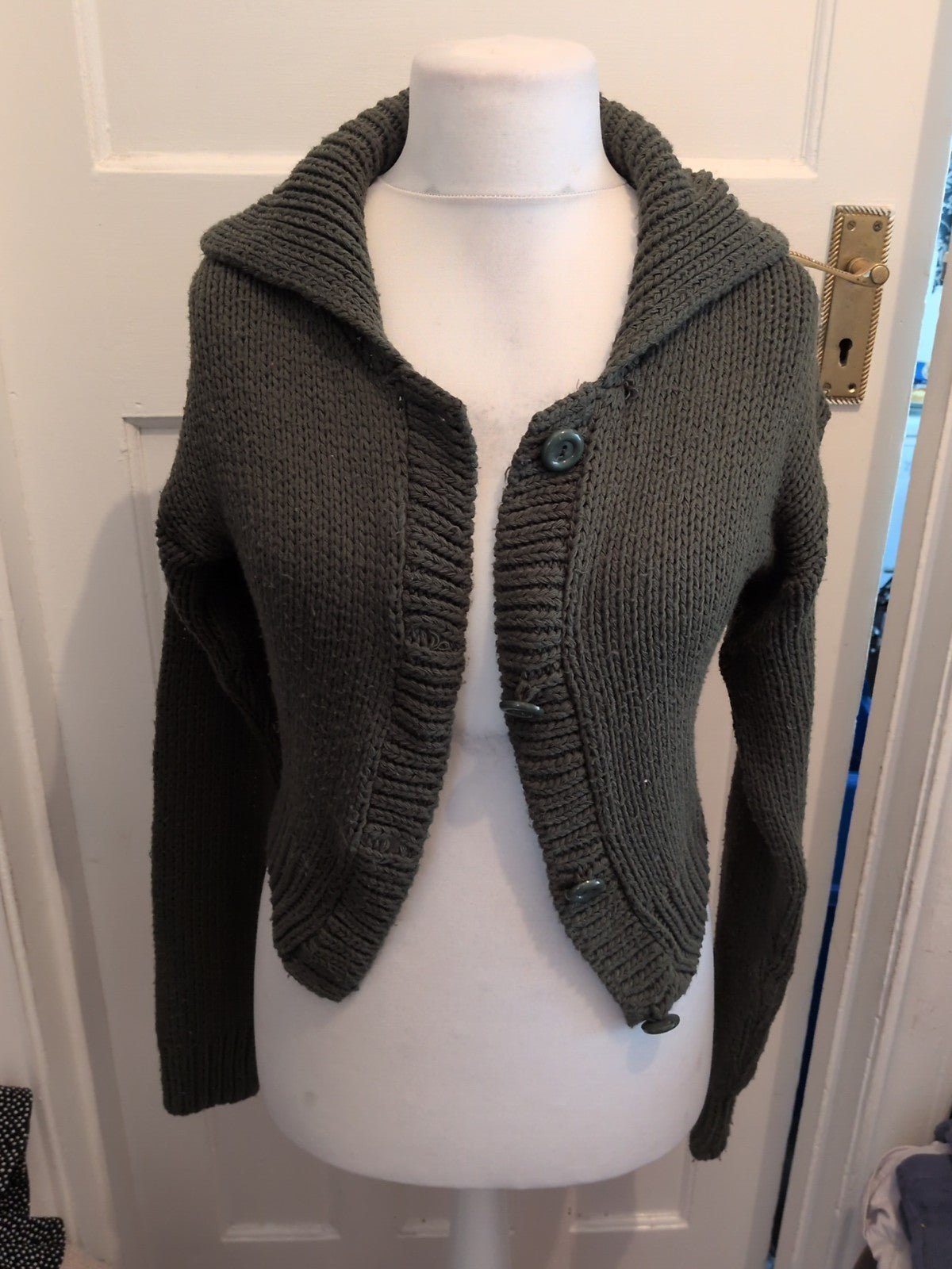 Prettylittlething Xs Dark Green Knit Cardigan