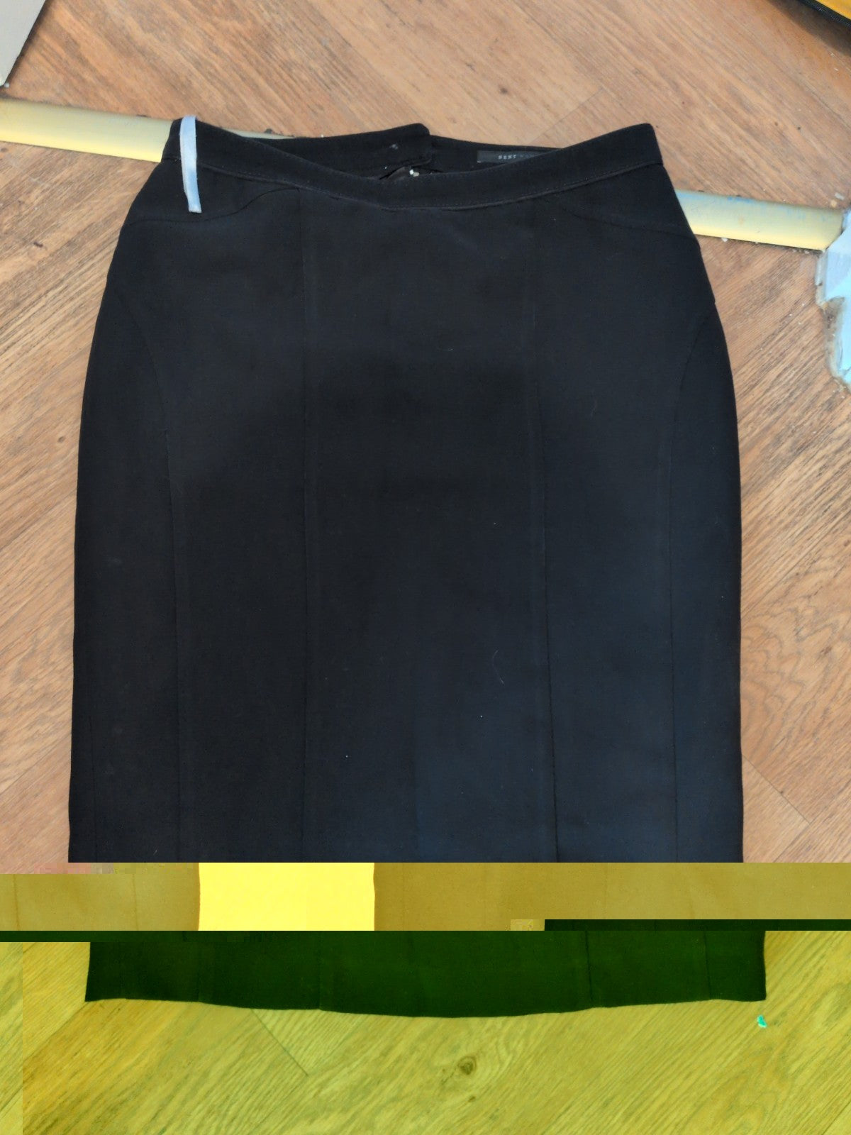 Next Woman 14 Black Lined Lino Straight Skirt Split Hem On Rear