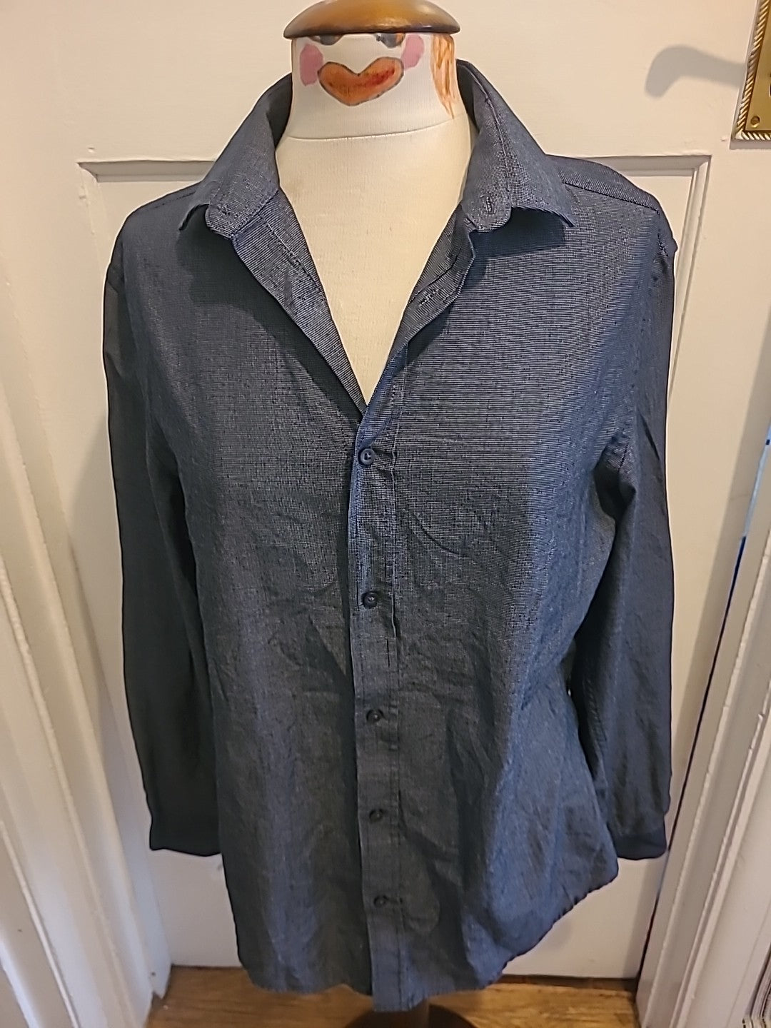 Mens George Size 15.5" Regular Fit Navy/Silver Fleck Long Sleeved Shirt