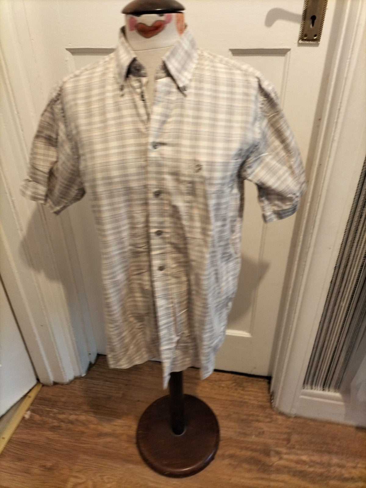 Mens Farah Size Small Beige Check Short Sleeved Shirt