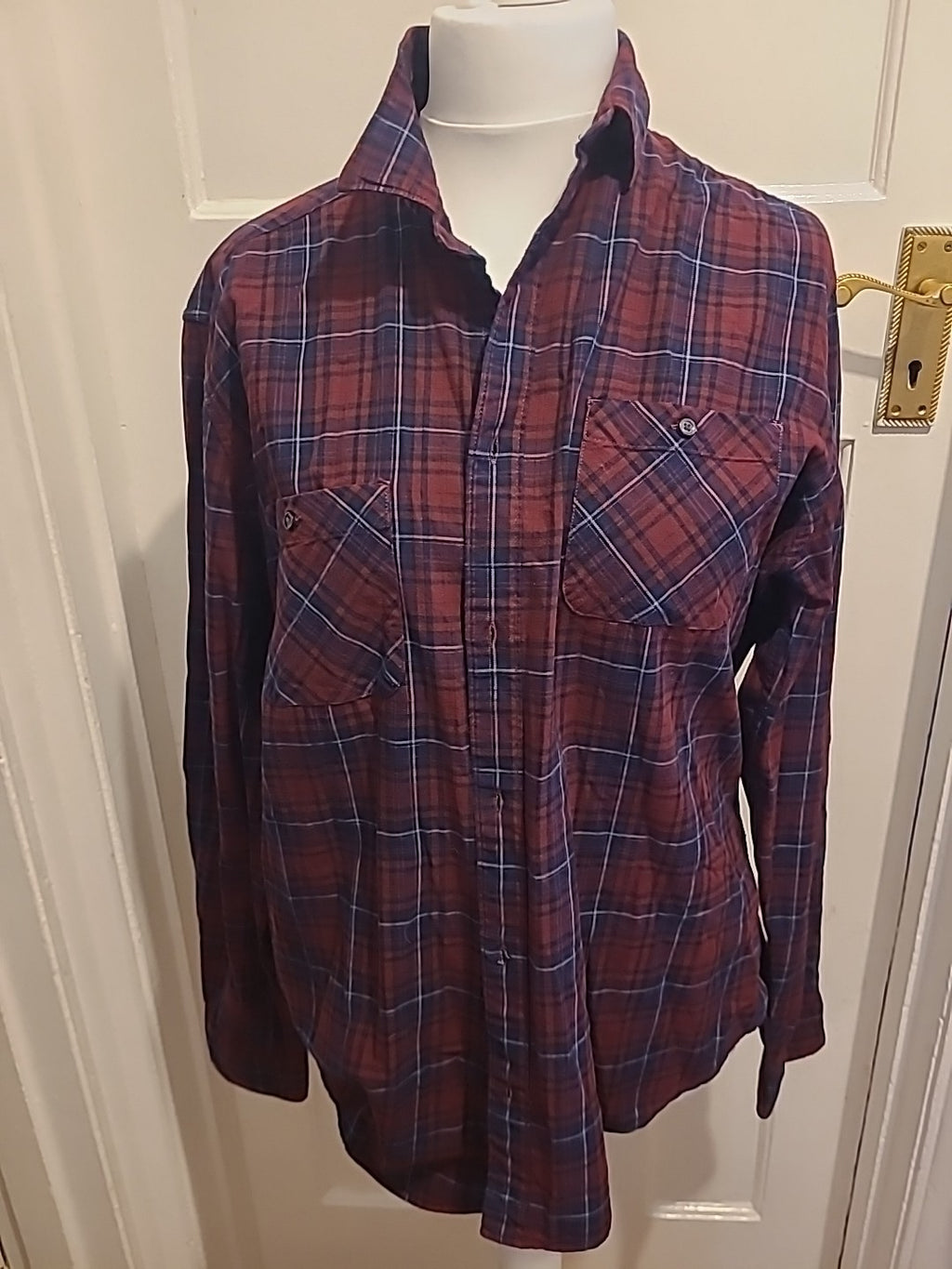 Mens Next Size XL Burgundy Check Long Sleeve Shirt