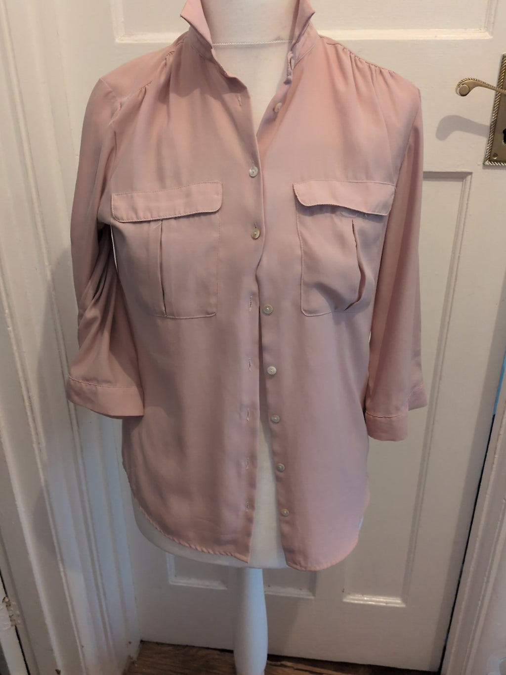 H&M 14 Pale Pink Long Sleeve Collared Blouse