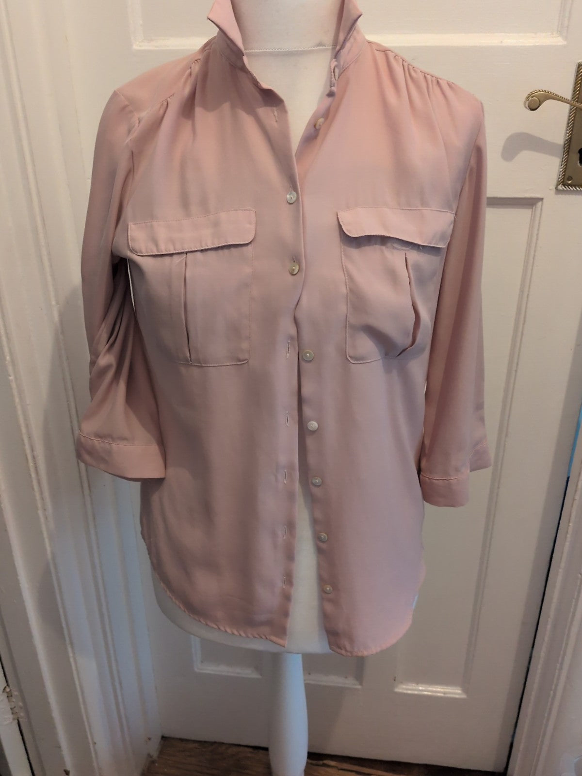 H&M 14 Pale Pink Long Sleeve Collared Blouse