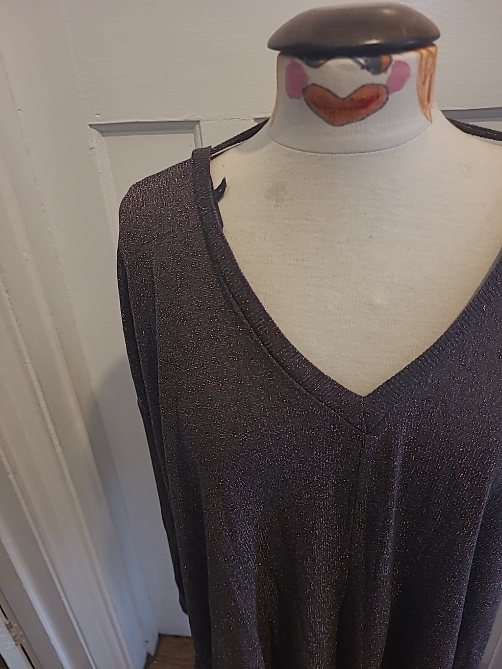 Ladies Next Size 8 Grey With Gold Speckles Long Sleeved Blouse