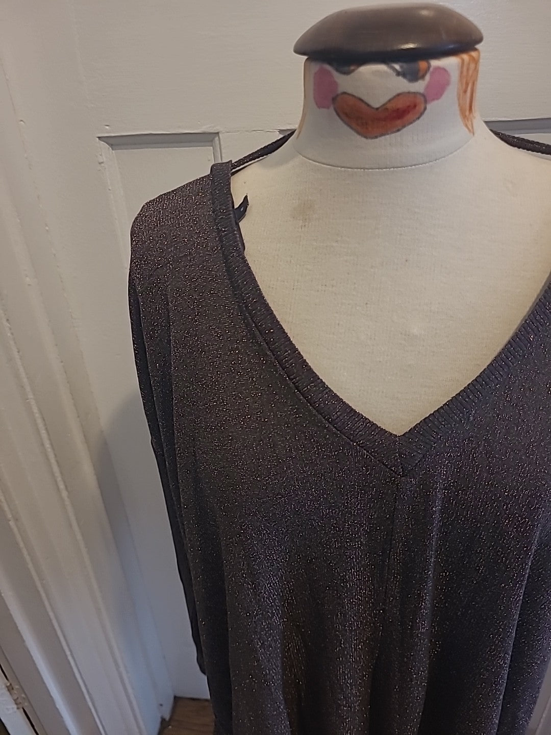Ladies Next Size 8 Grey With Gold Speckles Long Sleeved Blouse