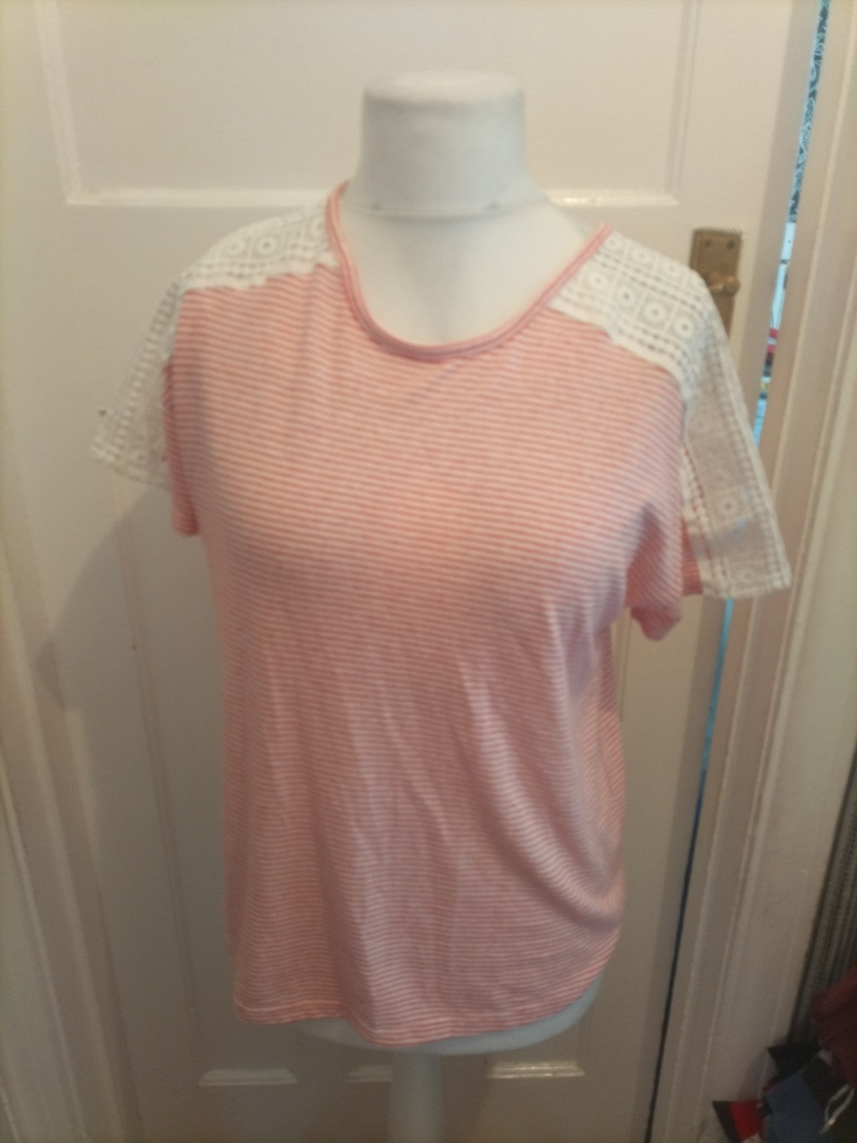 Ladies Matalan 10 Red Striped Short Sleeved Tshirt
