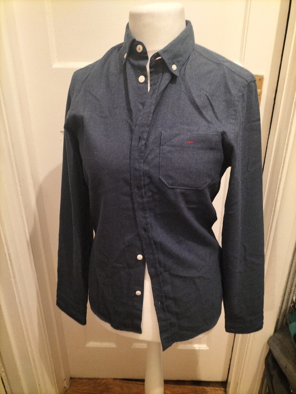 Mens Spitafields Size Small Navy Long Sleeved Shirt