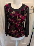 Afibel 10-12 Black Floral Long Sleeve Blouse Padded