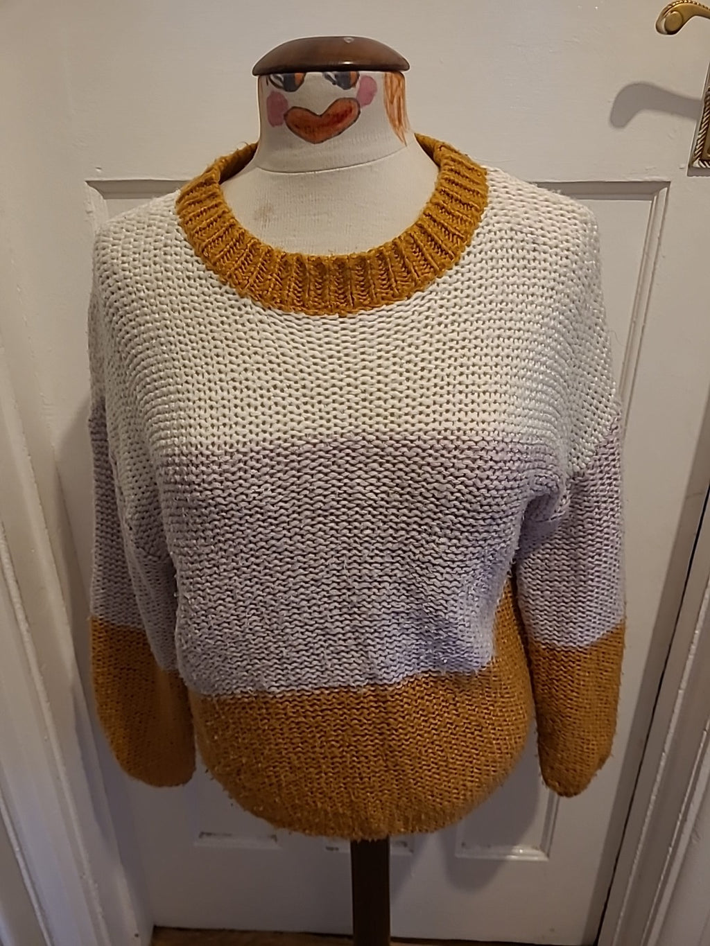 Ladies Shein Size Medium White/Orange/Lilac Knit Long Sleeved Jumper