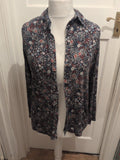 Ladies Tu Size 12 Navy Flower Long Sleeved Buttoned Collared Blouse