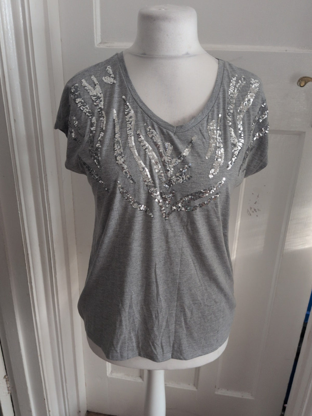 Tu 10 Grey With Silver Sequin Short Sleeve T-shirt