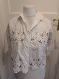 Topshop 10 White Floral Buttoned Blouse Short Sleeve
