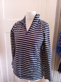 Ladies M&Co Size 12 Blue And White Striped Long Sleeve Small Zip Jumper