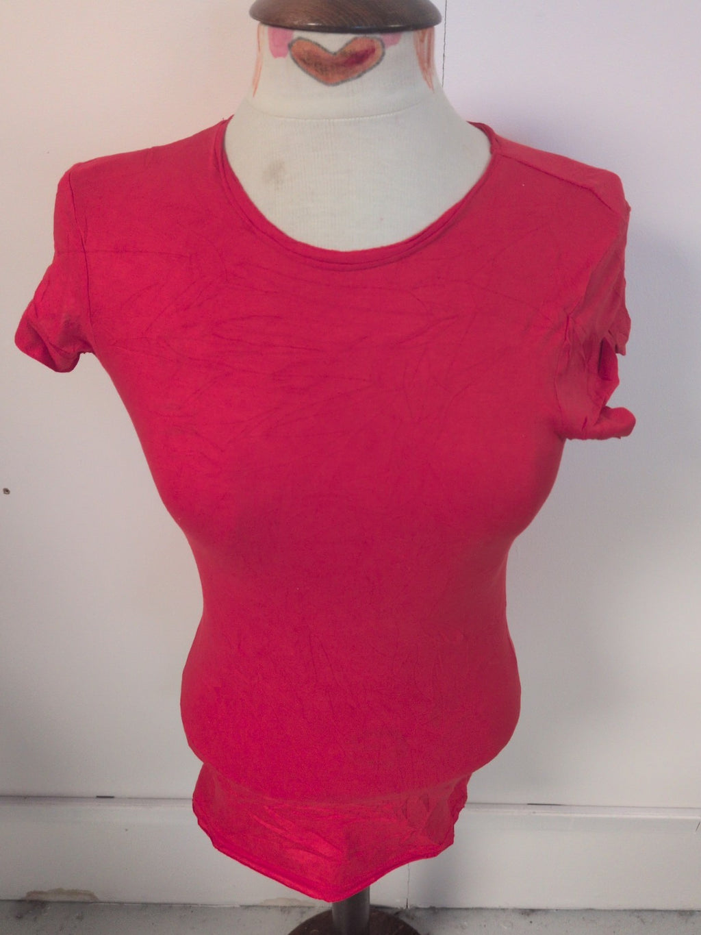 Ladies Primark Size 10 Red Longline Short Sleeve T-shirt