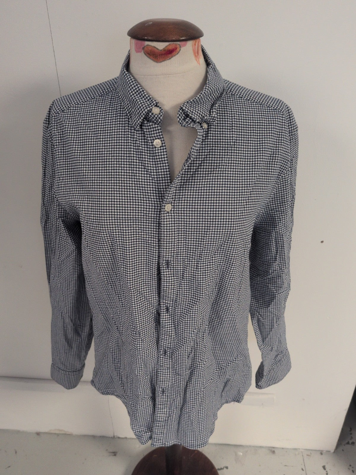Marks And Spencer Large Regular Blue Check With Stretch Long Sleeve Shirt