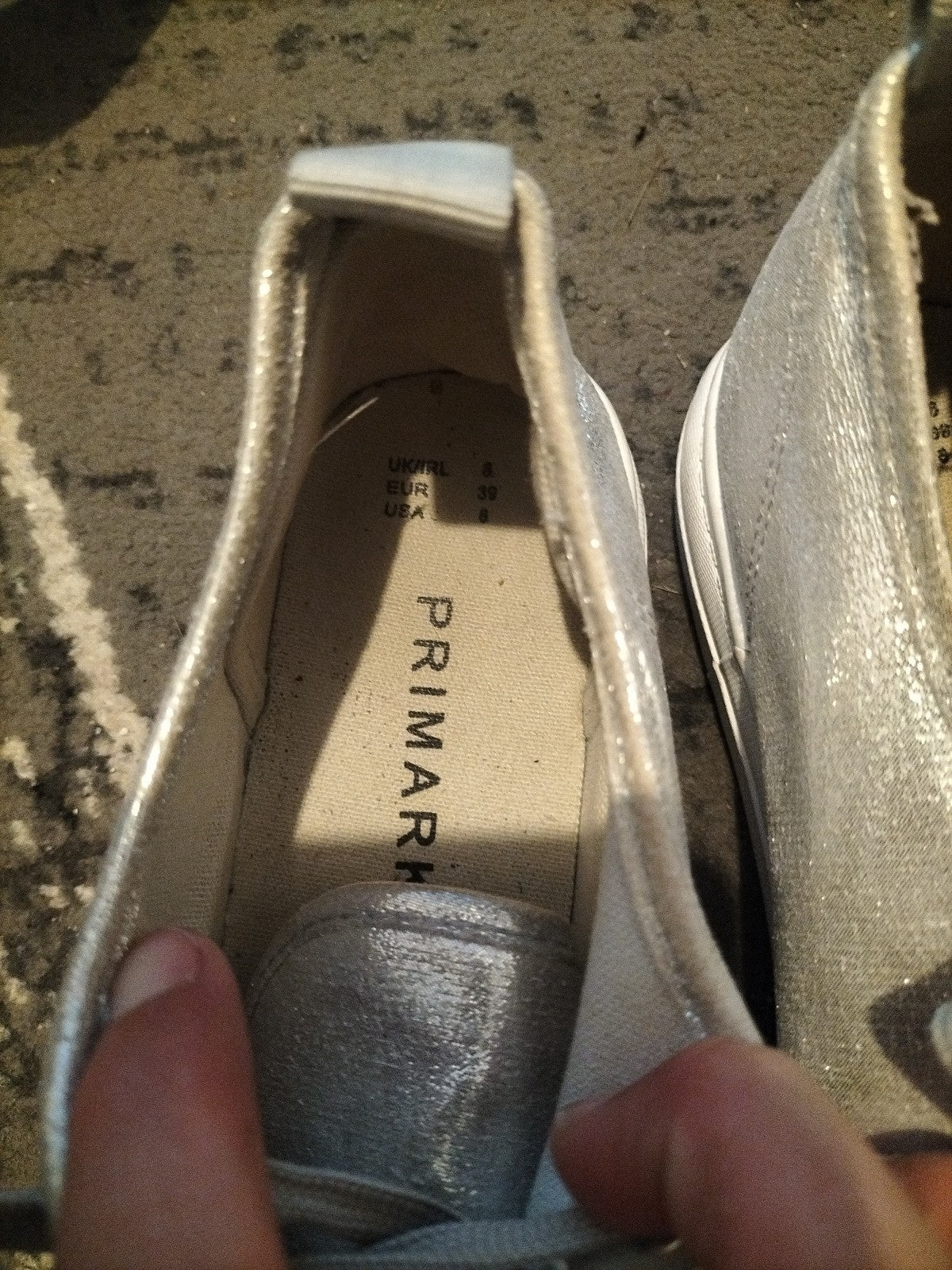 Ladies Primark Size 6 Silver Shinny Tie Up Pumps