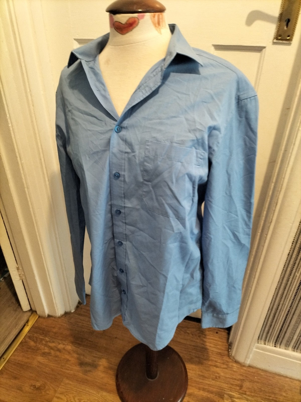 Mens F&F Size 15.5" Blue Regular Fit Long Sleeved Shirt