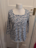Ladies Bonmarche Size 16 Blue And White Leopard Printed Long Sleeve Blouse