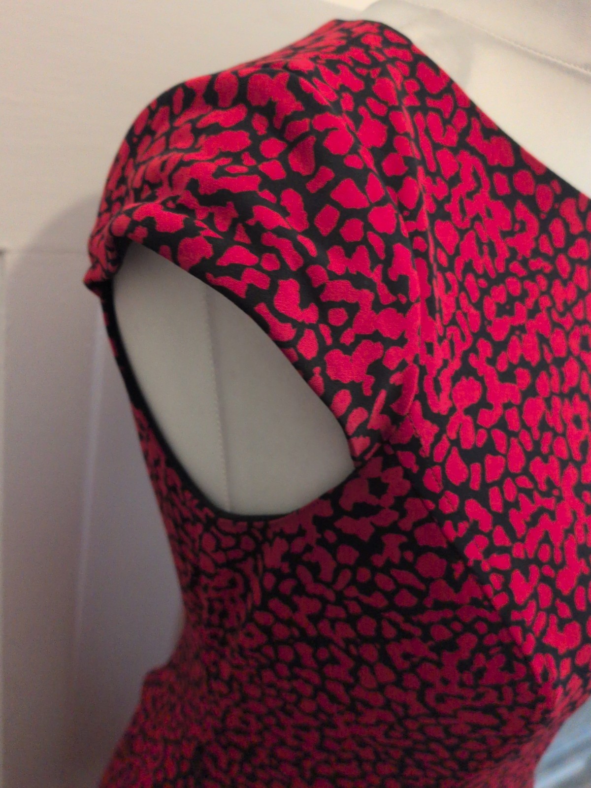 Anne Klein 8 Red And Black Leopard Print Pattern Cap Sleeve Midi-Long Dress