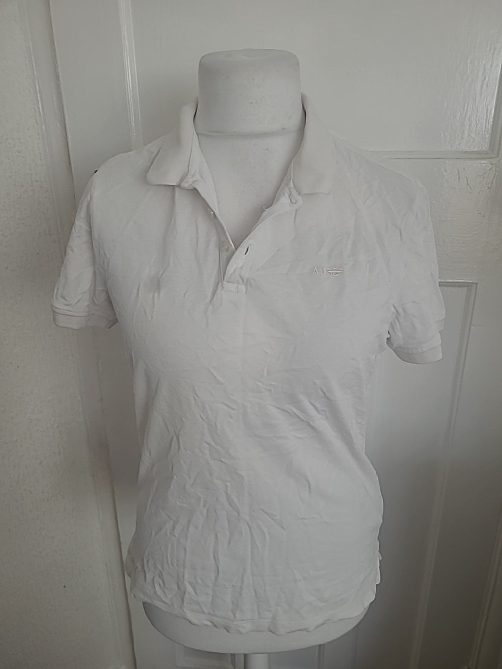 Mens Armani Jeans Size Small White Polo Small Hole On Back