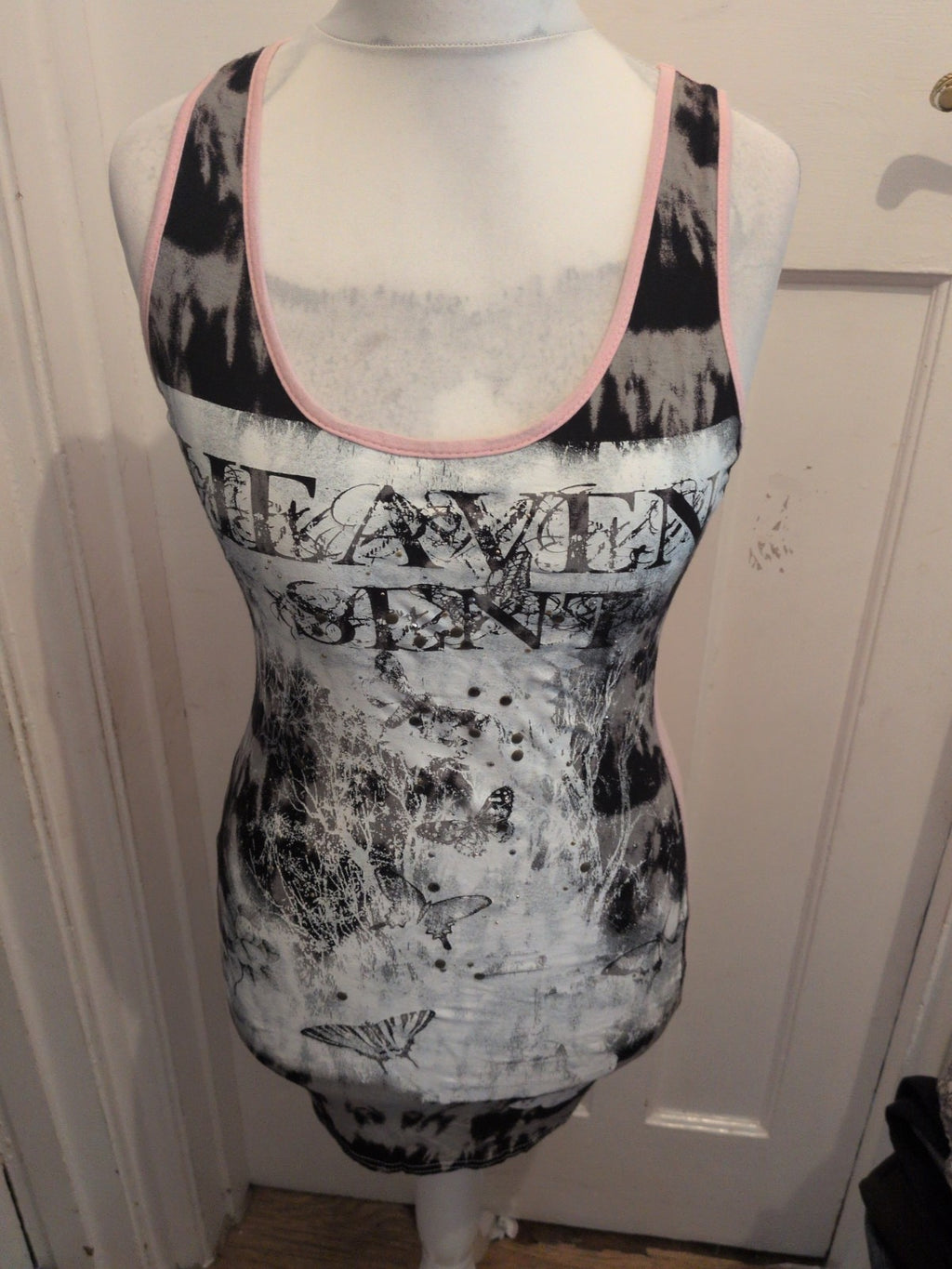 Jane Norman 10 Pink With Print Front Sleeveless Tank Vest Top